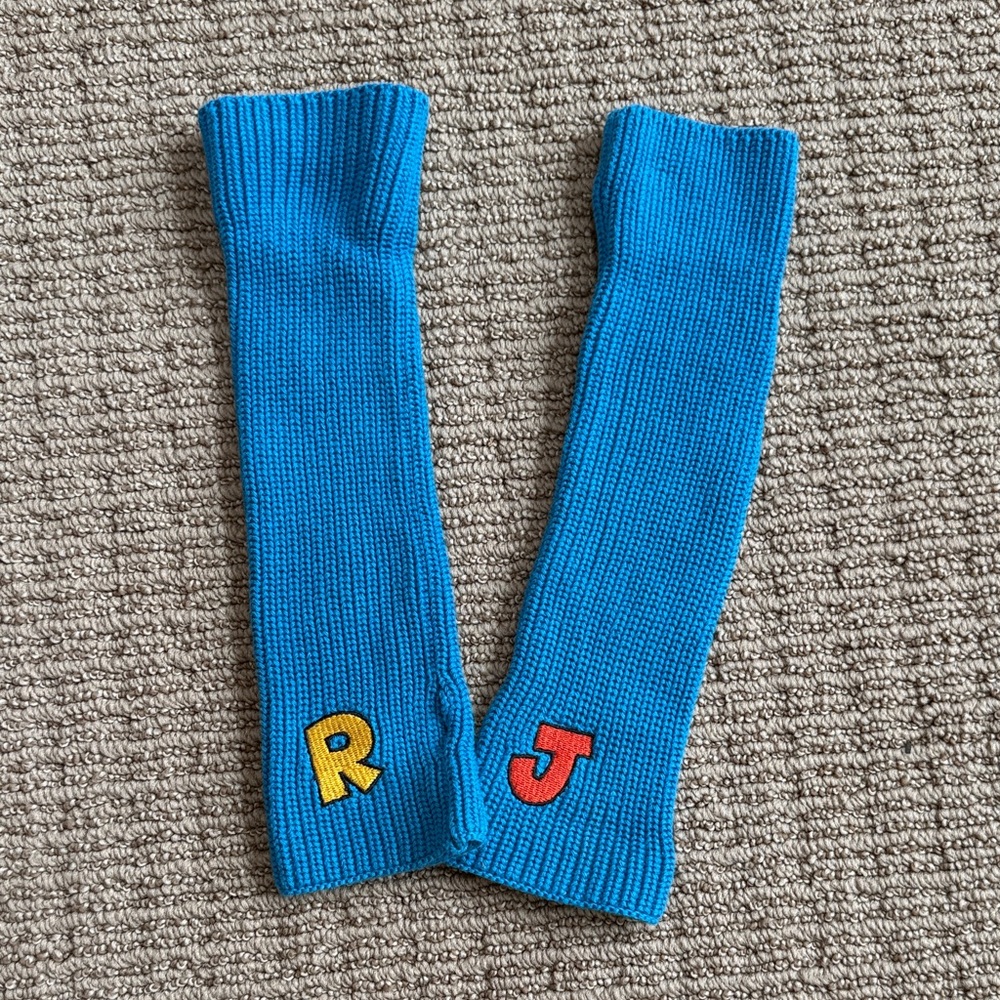 Kids Blue Arm Warmers with Colorful Letters